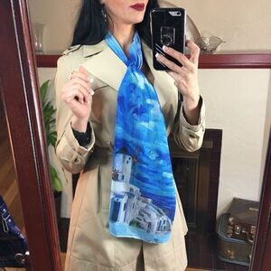 Long watercolor scenic pattern scarf